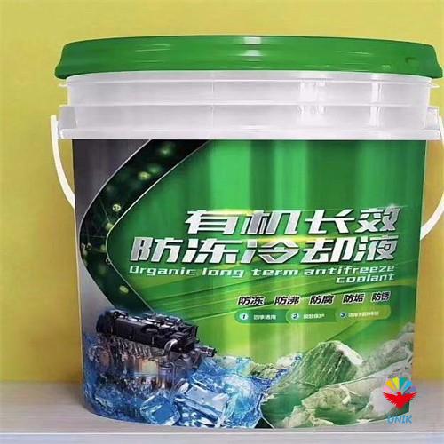 in mold label for coolant bucket