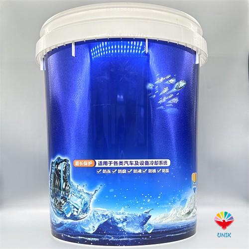 in mold label for coolant bucket